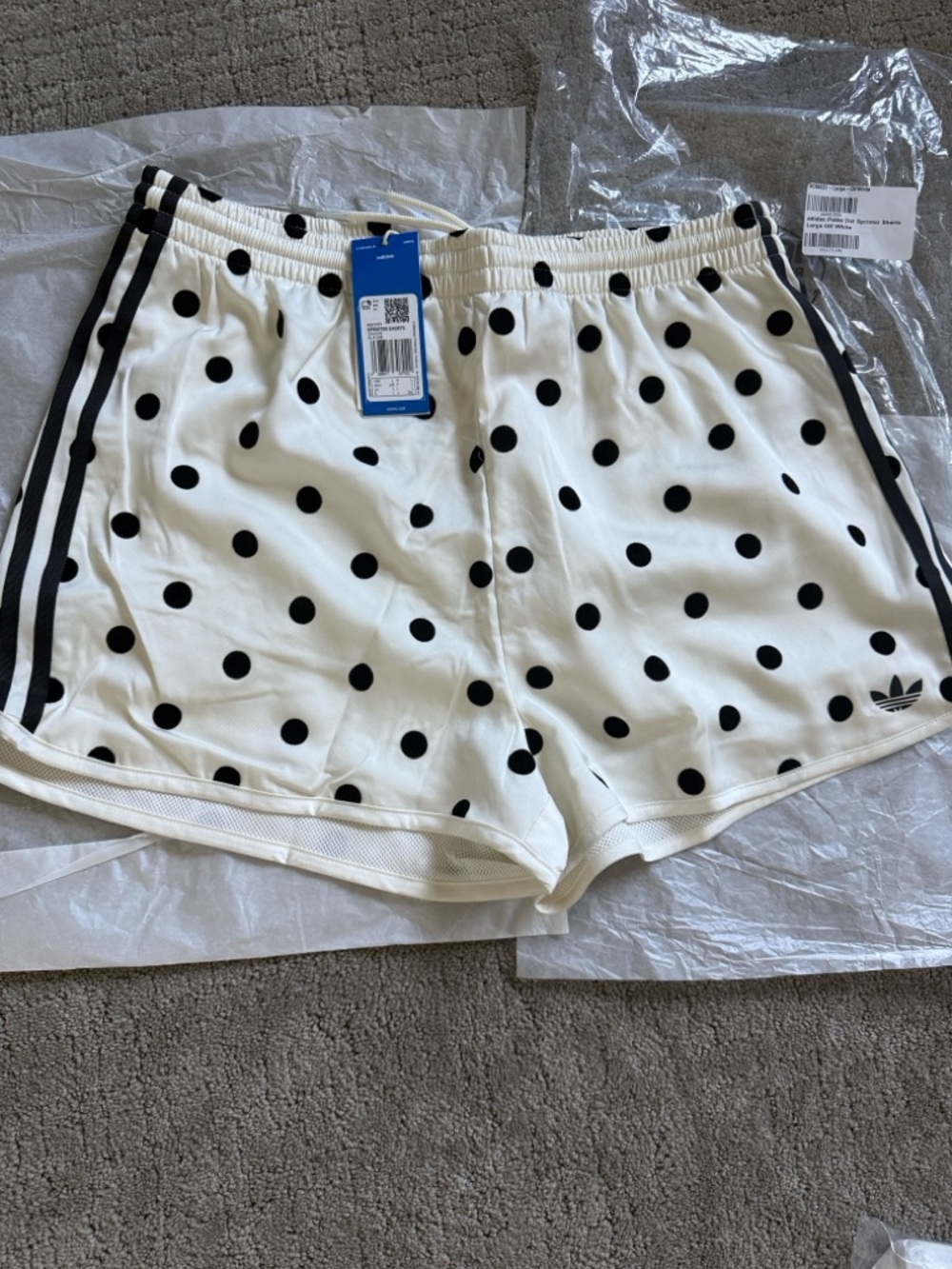 NWT adidas Polka Dot Sprinter Shorts, Off-white & Black - Picture 4 of 10